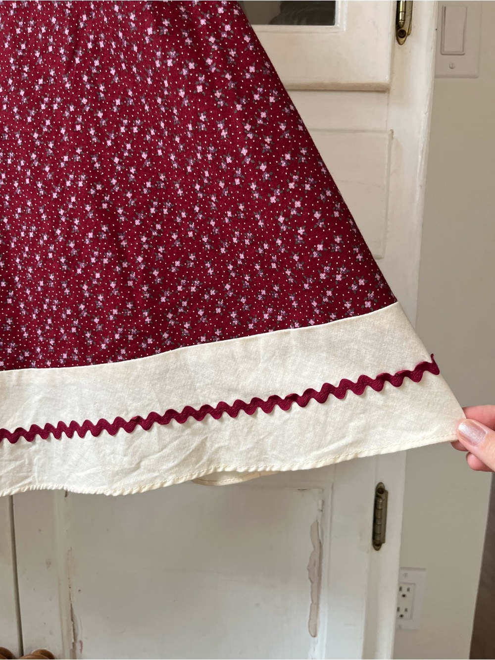 Vintage 70s Gunne Sax Cottagecore Burgundy Red Floral Corset Midi Dress XS - Picture 6 of 16